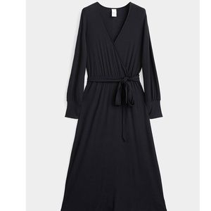 Lole Villeray black long sleeve ribbed wrap maxi dress size XS fits larger NWT